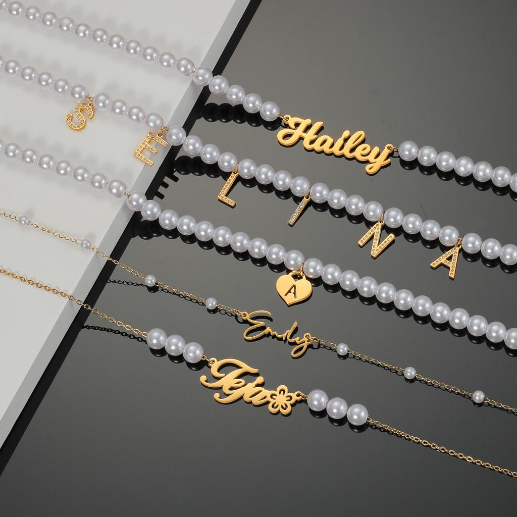 Atoztide Custom Name Necklace for Women Imitation Pear Chain Stainless Steel Jewelry Clavicle Choker Personalized Christmas Gift