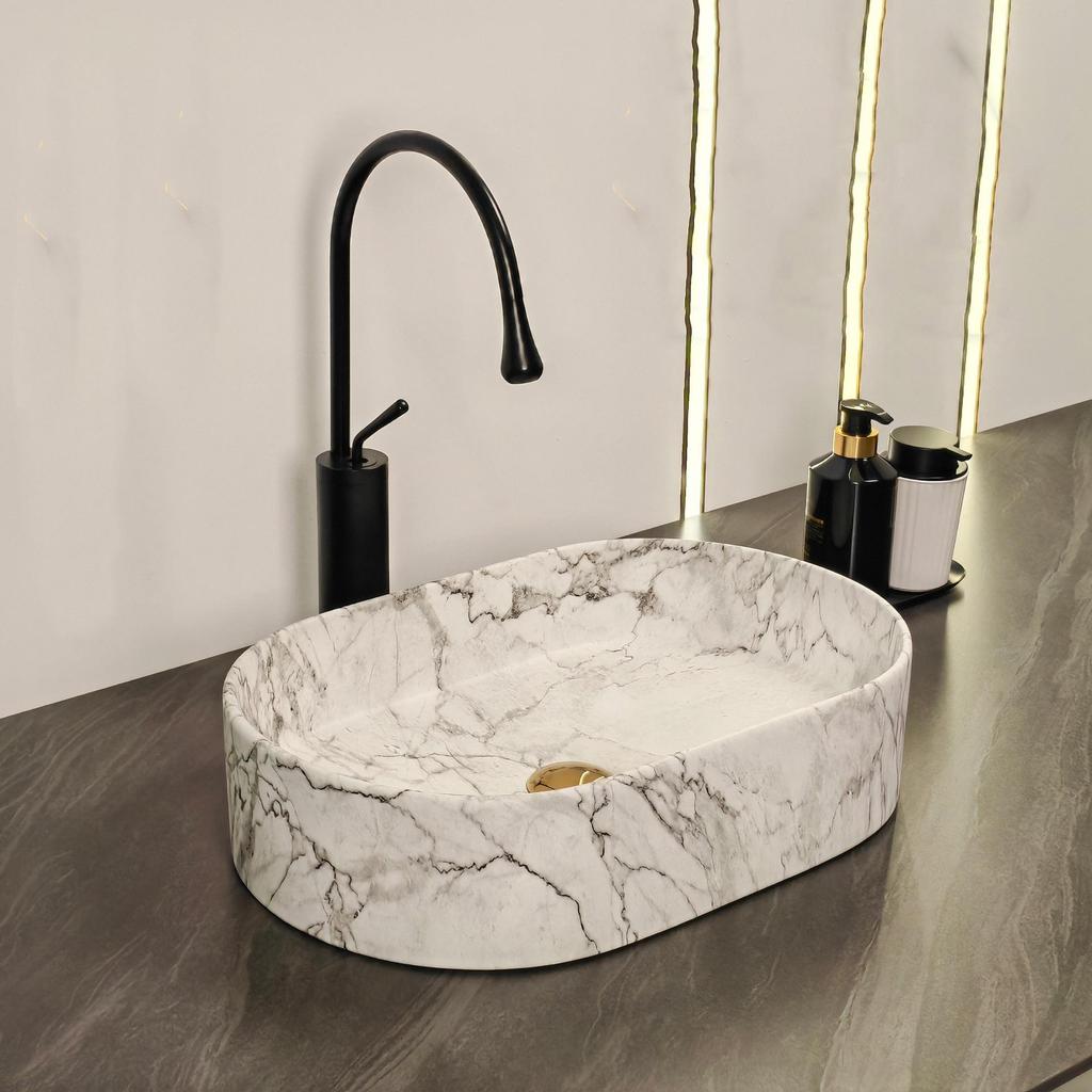 Bathroom Counter Top Ceramic Sink Rectangular Lavatory Porcelain Oval Wahsbasin