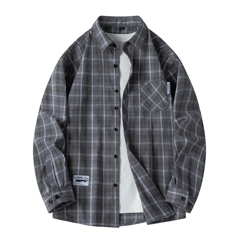 Men Shirt Plaid Loose Street Long Sleeve Casual Shirt Black Oversized Soft Shirt Spring Autumn