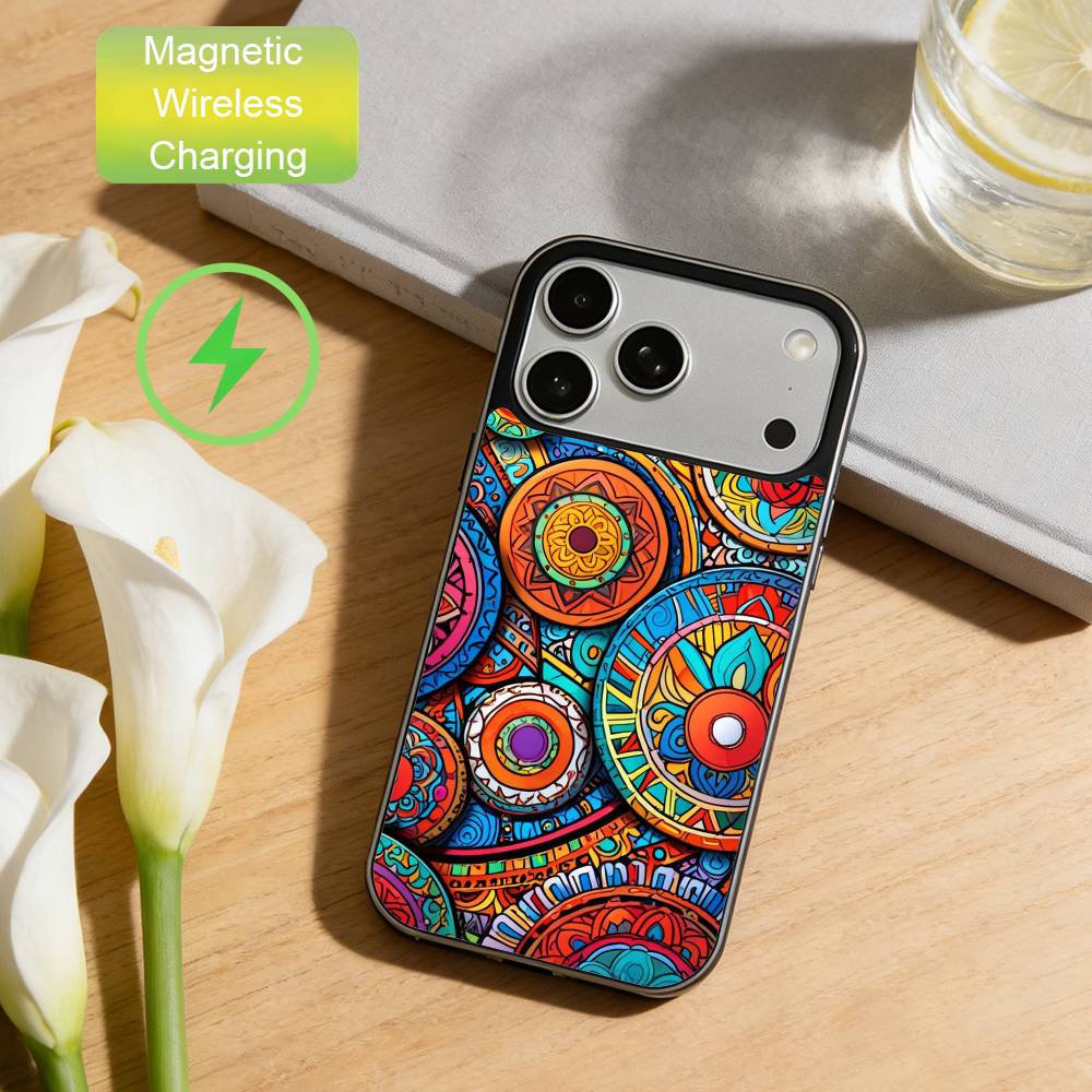 Мексиканский красочный тотем Чехол для телефона Для iPhone17,16,15,14,13,12,11 Max Черный Беспроводная зарядка Защитный чехол