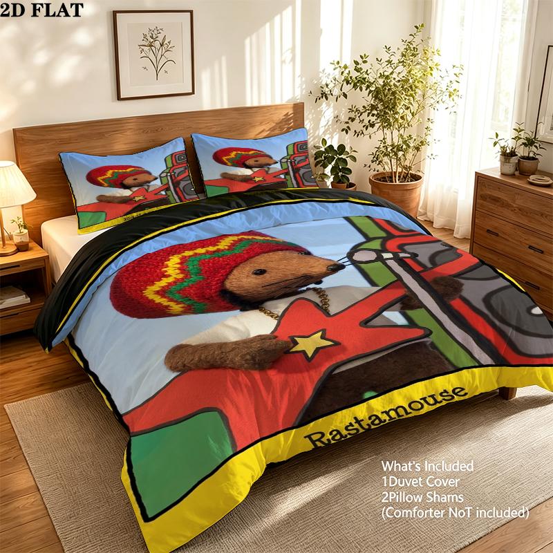 Rastamouse Da Easy Crew Pattern Bedding uilt Set uilt Cover Pillowcase Home Decoration Birthday Gift (1 * duvet cover + 2 * pillowcase without core)