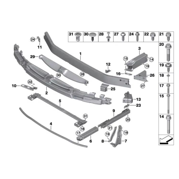 Кронштейн крепления переднего бампера справа для Mini Cooper F54, номер детали 51117301586.
