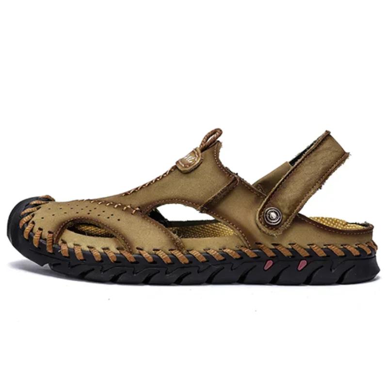 Сандалии из натуральной кожи, удобные мужские тапочки, летние мужские сандалии, трендовые мужские кожаные сандалии, дизайнерская мужская обувь