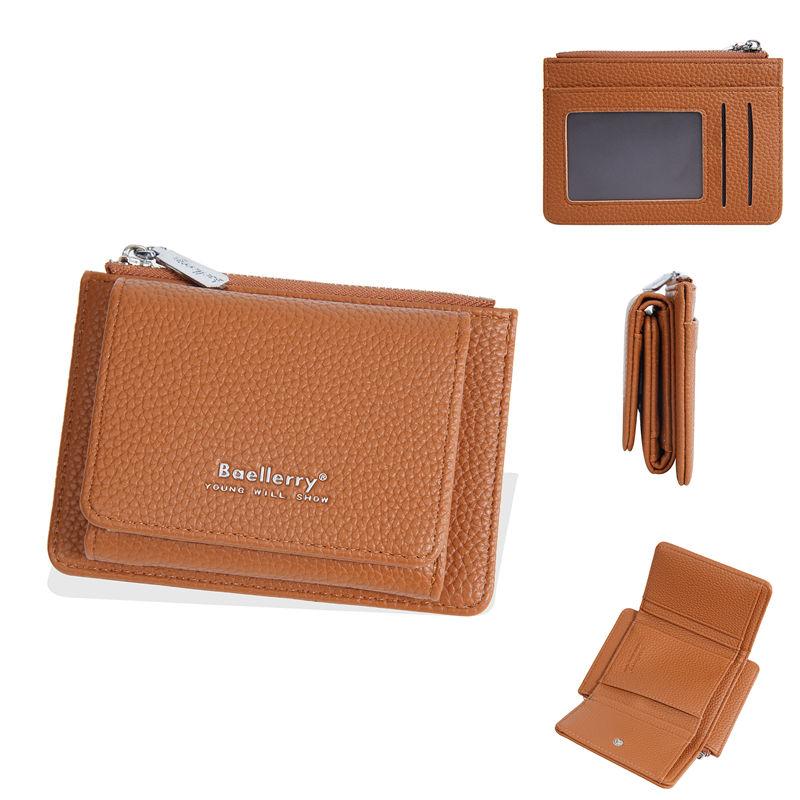 Baellerry Women Tri-fold Short Wallets Artificial Leather Fashion Zipper Coin Purse Card Holder