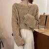 Autumn/Winter French Retro Khaki Knitted Shirt for Women with a Design Sense and Hollow Out Sweater for External Use In Autumn