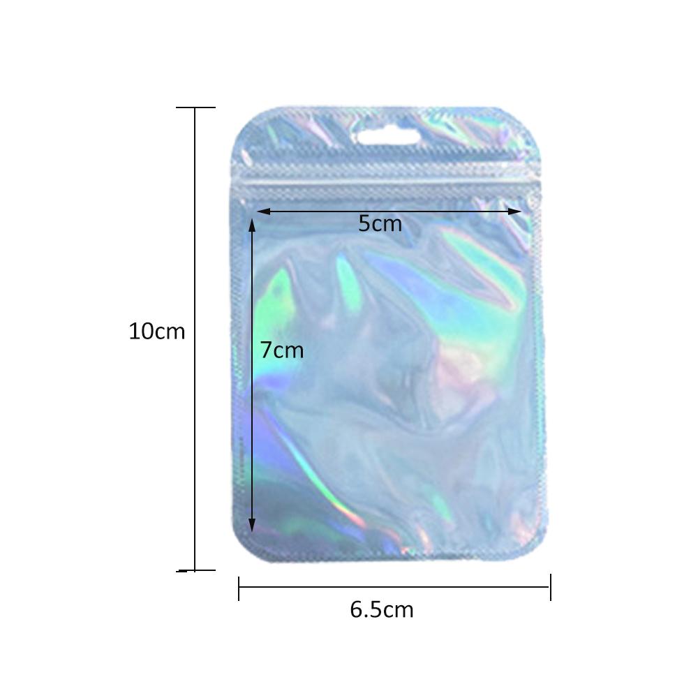 50 шт. голографический лазерный прозрачный пластиковый мешок для ювелирных изделий на молнии для хранения бусин в подарок для малого бизнеса упаковочные материалы