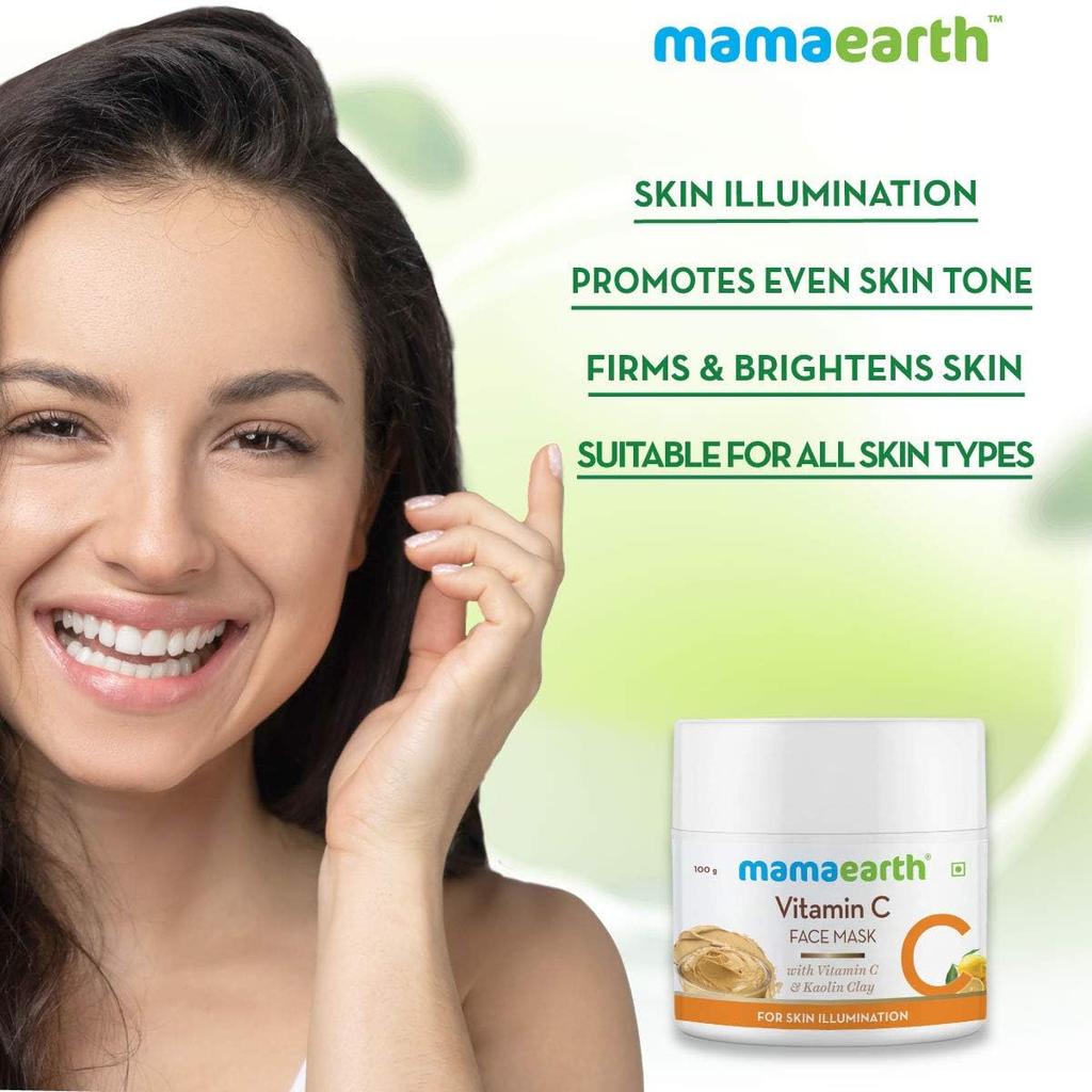 Mamaearth Vitamin C Face Mask For Glowing Skin With Kaolin Clay And Turmeric Extract - Skin Brightening Clay Mask 100g