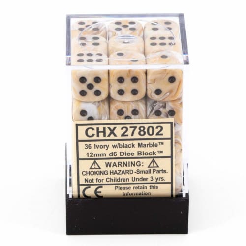 Dice Block with 36 D6 Marble Ivory W/black