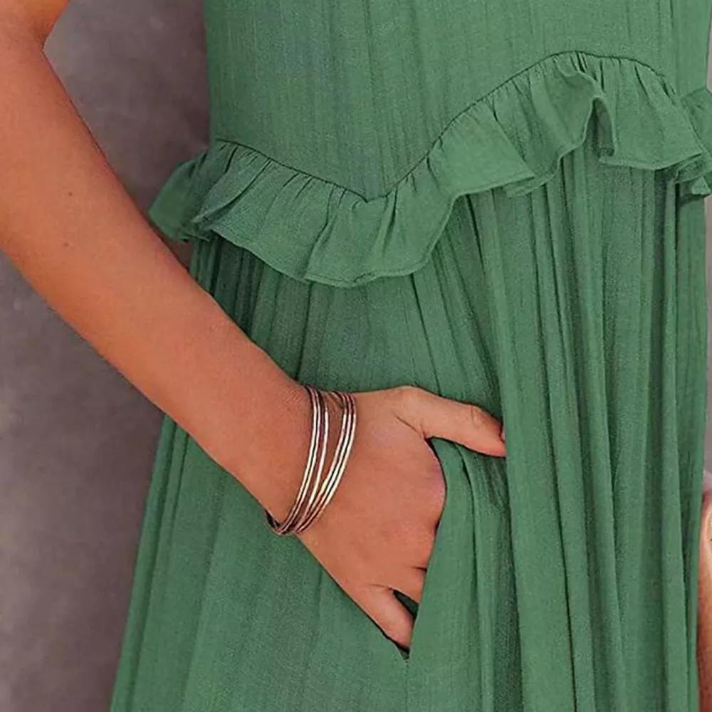 Женское длинное платье макси в стиле бохо с рюшами, летний праздничный пляжный сарафан без рукавов