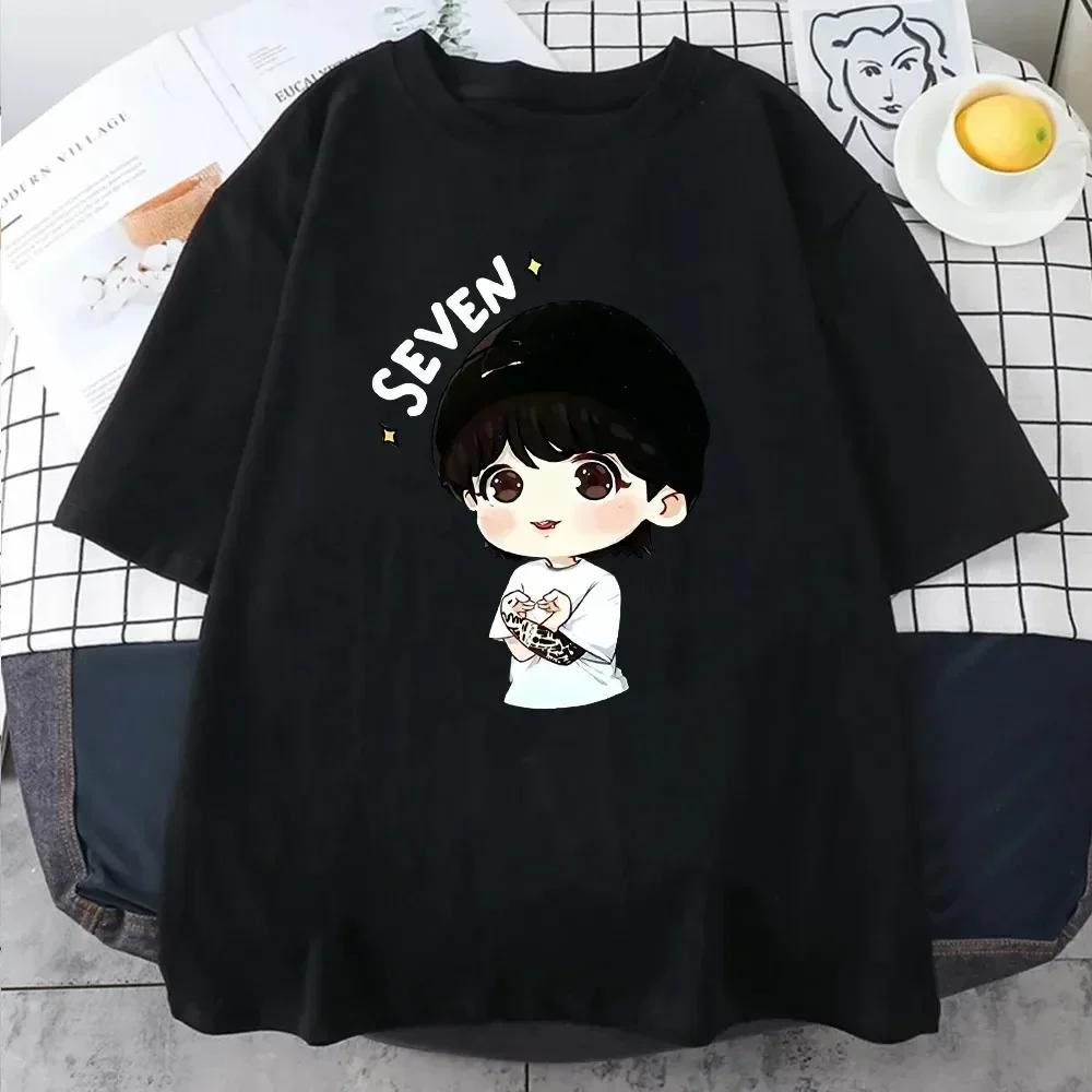 Футболка JungKook Seven Харадзюку Женская Эстетичная Забавная Кавайная Короткий Рукав Унисекс Повседневная Спортивная С Принтом Женская Одежда