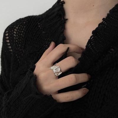 Серебряное геометрическое нерегулярное кольцо в корейском стиле для женщин