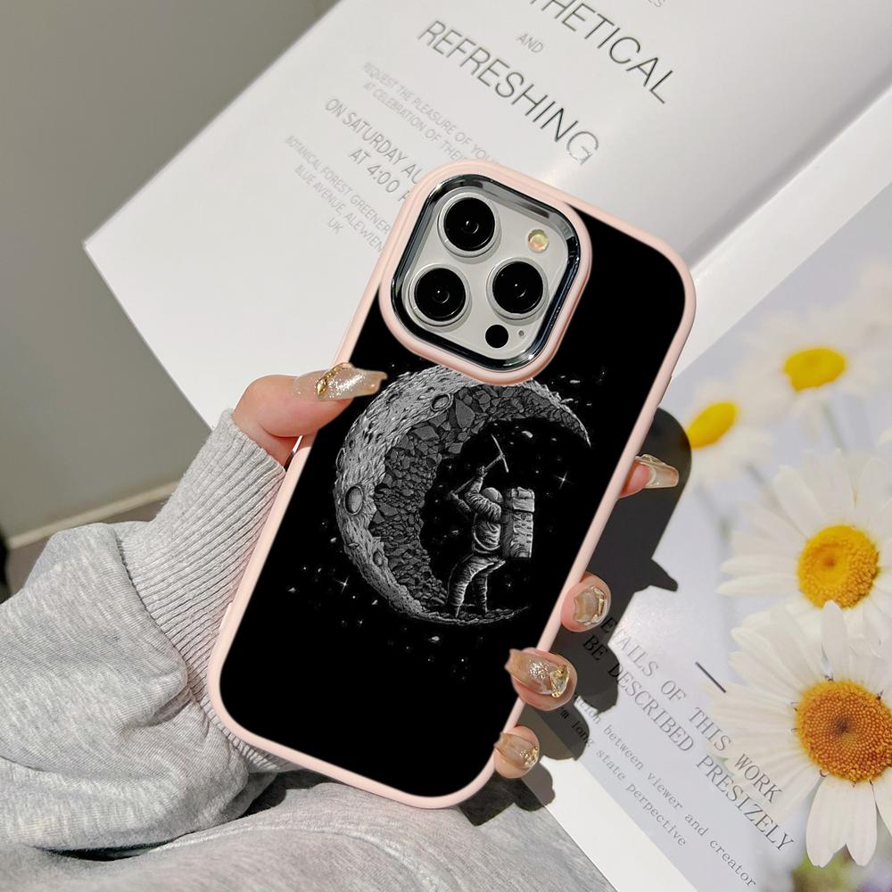Чехлы для телефонов Ae97 Space Moon Astronaut Black art для Samsung A13 A32 A53 A54 S24 FE S23 Ultra Infinix Hot 40i Huawei с металлической защитной задней крышкой для камеры