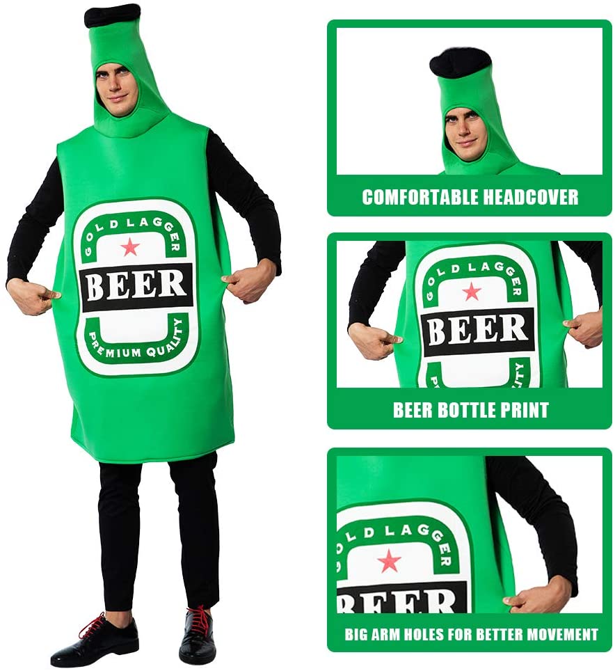 Unisex Men’s Beer Bottle Costume Women Halloween Mascot Funny Office Hilarious Food