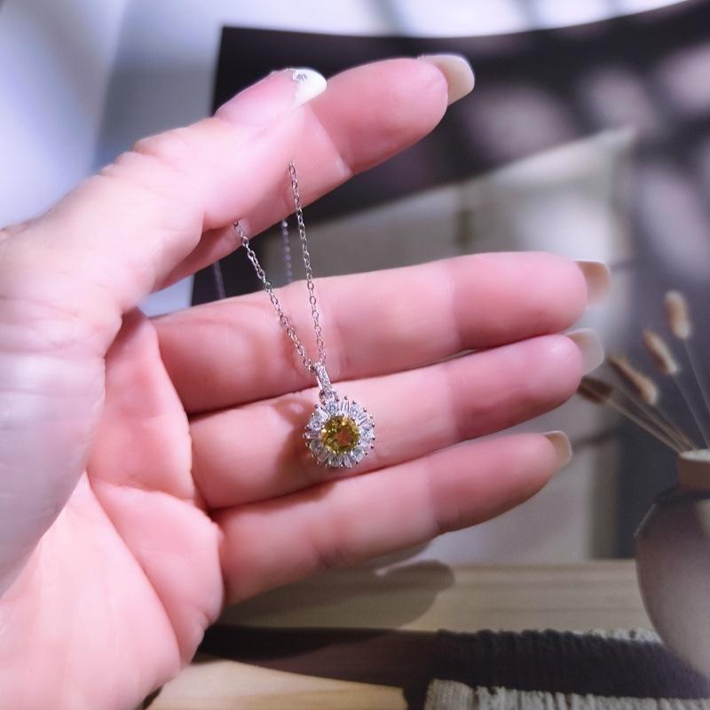 Серебряное ожерелье-подвеска «Подсолнух» S925 с натуральным кристаллом, чокер с микро-вставками из кубического циркония для женщин