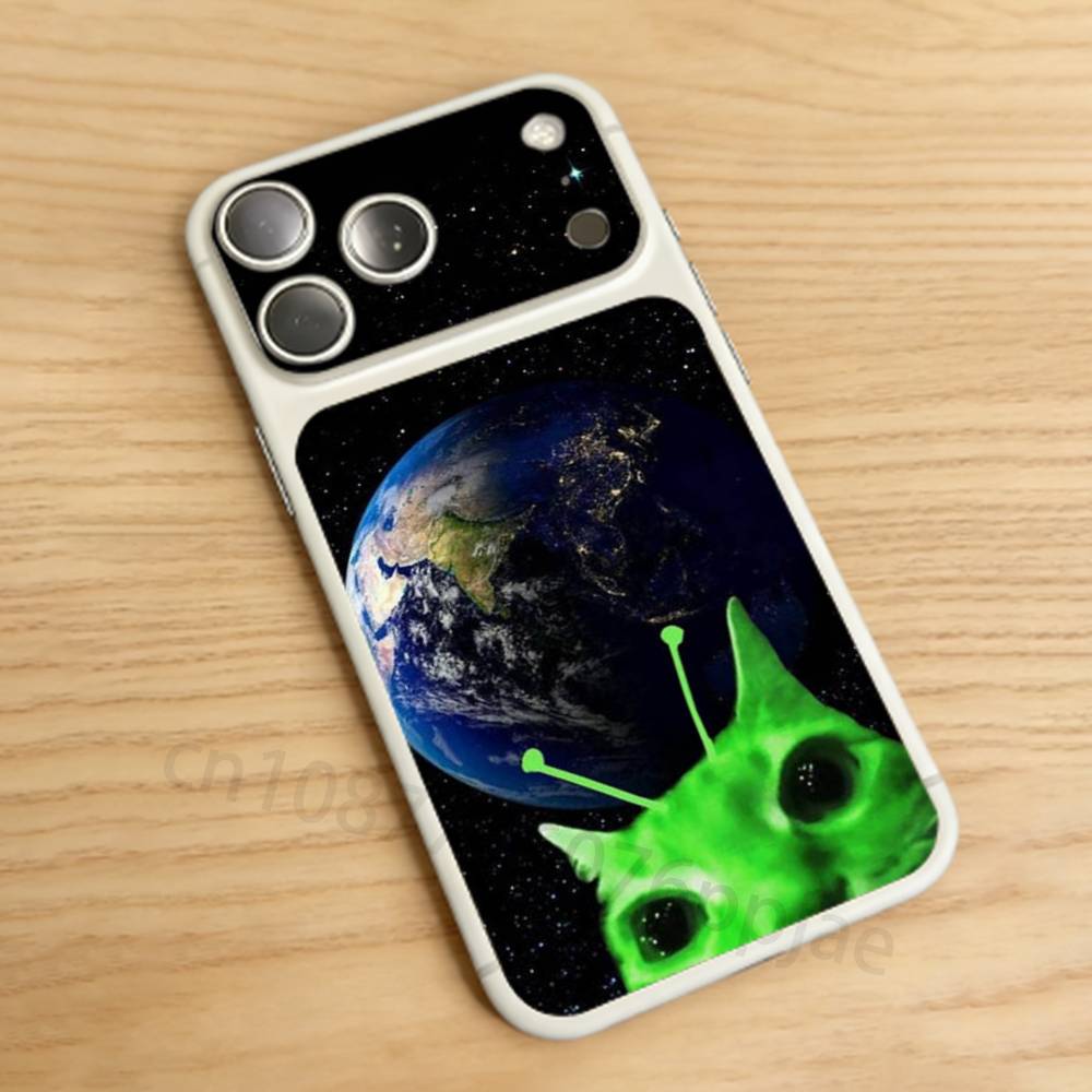 Забавный Зеленый Инопланетный Кот Для iPhone 17 Pro /Max Задняя Крышка Аккумулятора с Наклейкой-Скином на Камеру Задняя Защитная Пленка-Наклейка