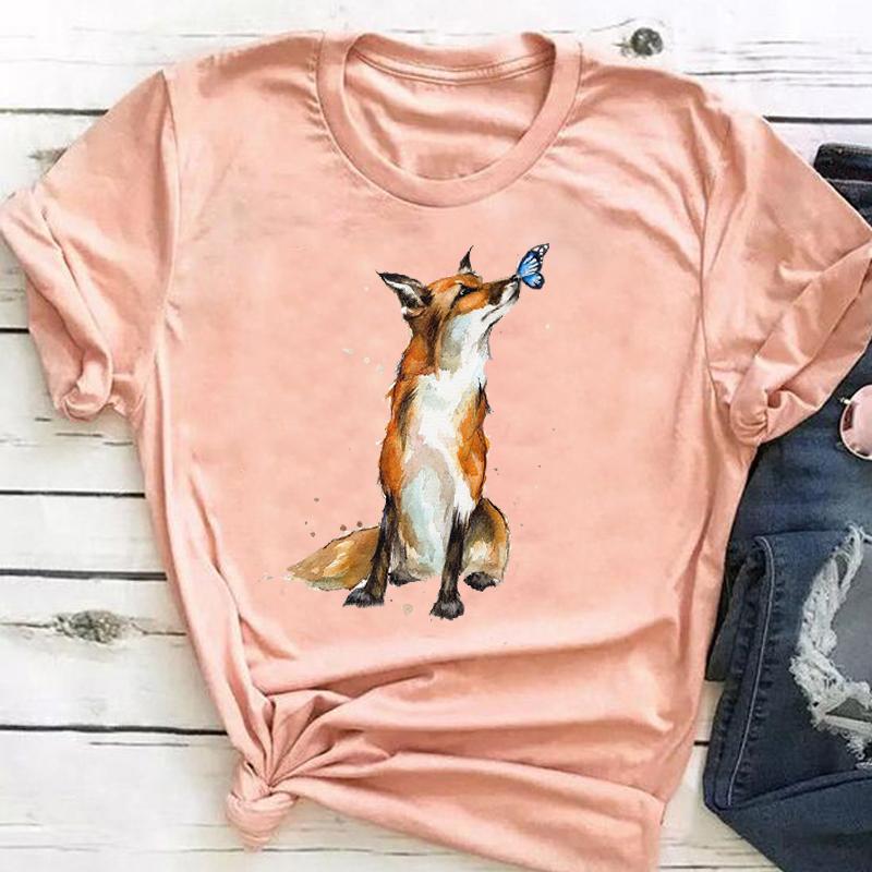 Graphic Tee Short Sleeve Summer Top Wild Animal Sweet Trend Cute 90s Print Ladies Female T Clothing Casual Women's Fashion T-shirt
