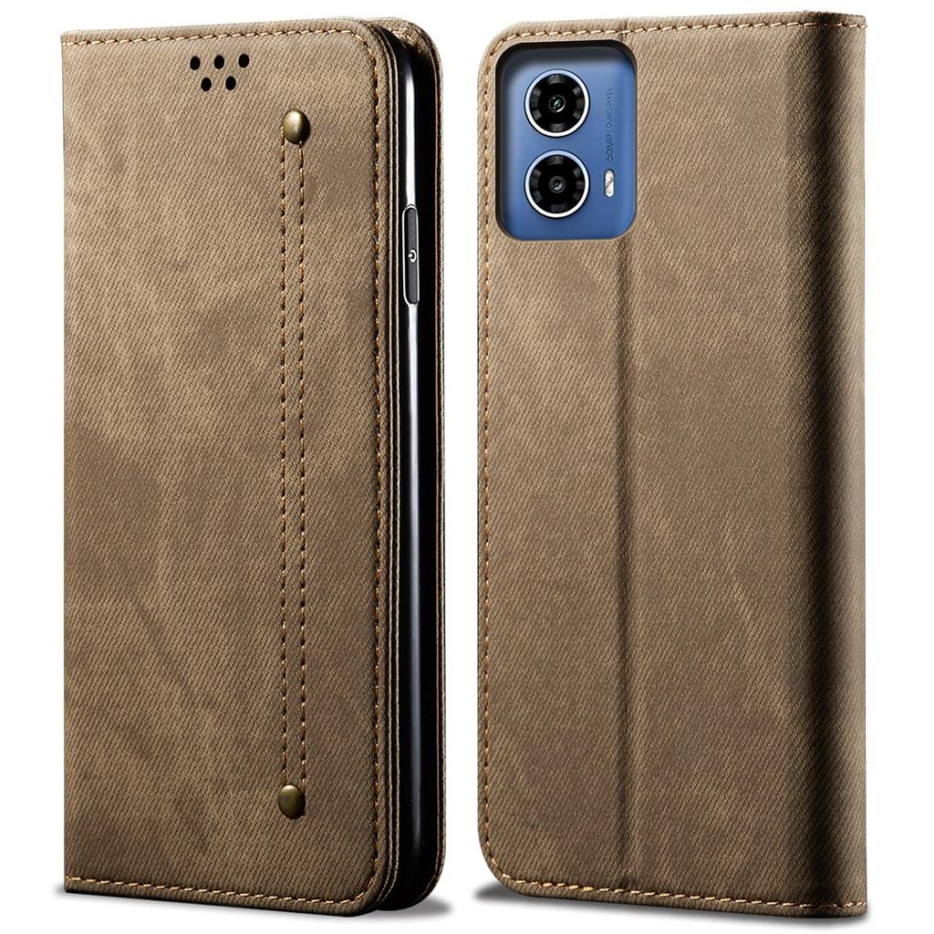 For Motorola Moto G35 5G Case Jeans Cloth Texture Anti-Scratch Leather Stand Phone Cover