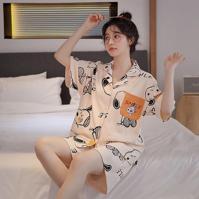 Cartoon cute pajamas couple outfit one man and one woman spring and autumn pure cotton long-sleeved thin teen men's loungewear