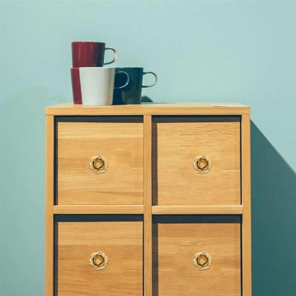 Brass Vintage Flower Pull Handle Camellia Flower Floral Shaped Knobs  Wardrobe Handles