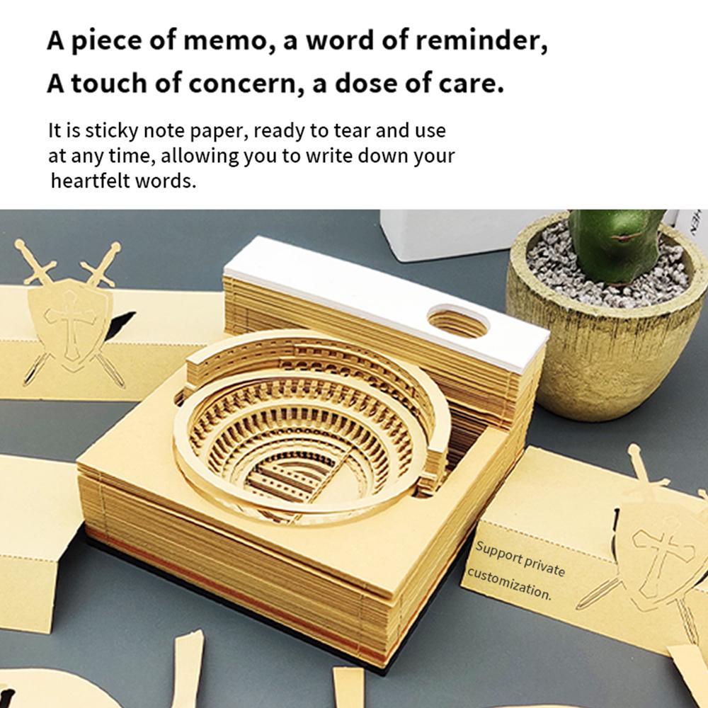 Drop Shipping Hot Products 2026 3D Notepad Art Papercraft Laser Cut Paper 3D Calendars Colosseum Shape Memo Pad for Gift