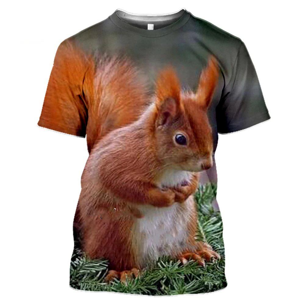 Men Summer Cute Fun Animal Squirrel Figure 3d Printed T-Shirt Casual Personality Comfortable Plus Size O Neck Short Sleeve