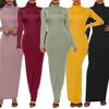 Casual Women Solid Color Long Sleeve Turtle Neck Stretchy Bodycon Long Dress