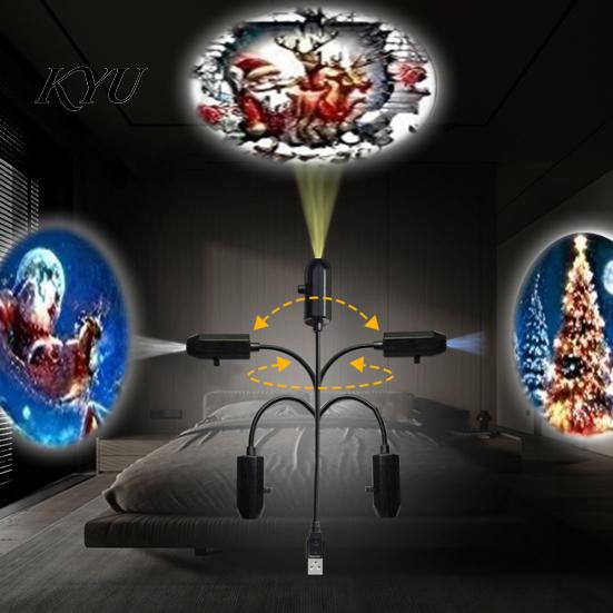Indoor Atmosphere Lighting USB Power Projector Night Light, 360 Degree Flexible Neck, Christmas LED Dynamic Projection Lamp Light for Bedroom Ceiling,