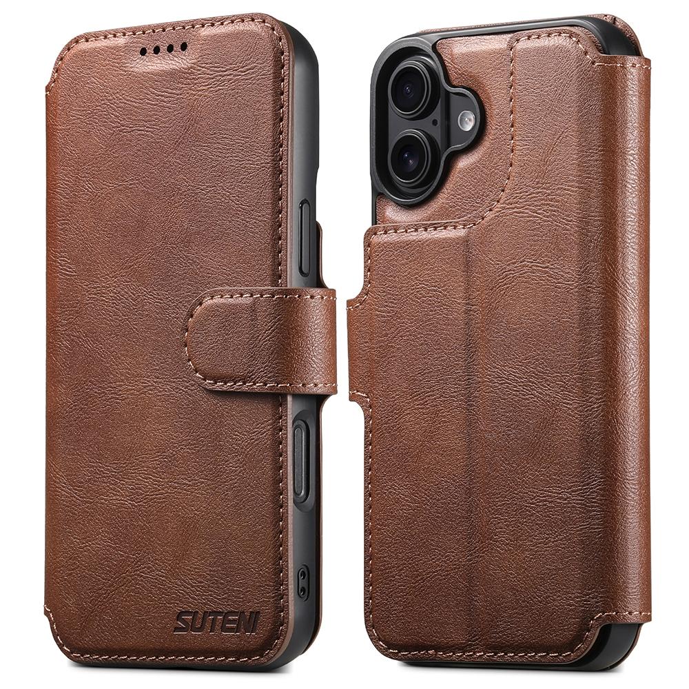 SUTENI Q-05 Чехол-кошелек для iPhone 16 2 в 1 Съемный кожаный откидной чехол для телефона с подставкой