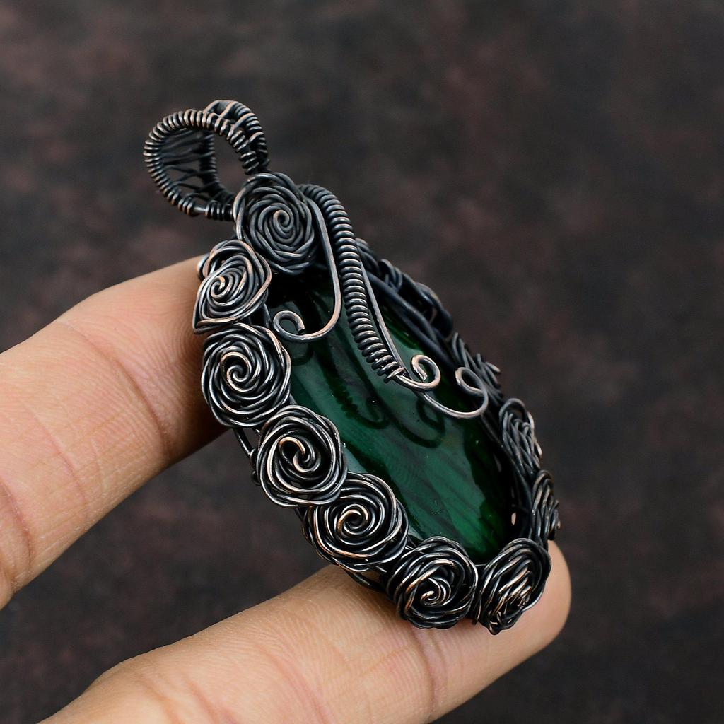 Зеленый огонь, лабрадорит, кулон, медная проволока, кулон, медные украшения ручной работы, оригинальный кулон с драгоценным камнем, проволочная пленка, ювелирный подарок для мамы