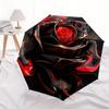 Black Rose Automatic Folding Umbrella  8 Ribs, Durable Iron Frame, Bright Color Pattern Compact Travel Umbrella, Suitable for Outdoor, Beach