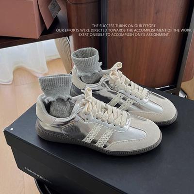 Дом дяди имеет те же ретро повседневные кроссовки, новые серебристые немецкие тренировочные кроссовки с кружевной отделкой, женские спортивные кроссовки на шнуровке, женские