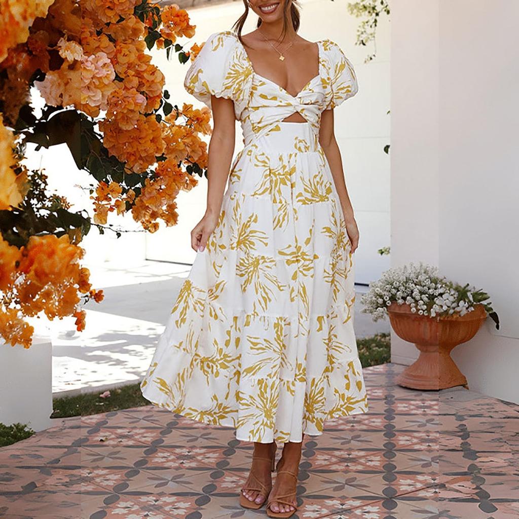 Spring Formal Dresses For Women V-Neck Floral Long Dress Casual Summer Dresses For Women Floral Formal Dress