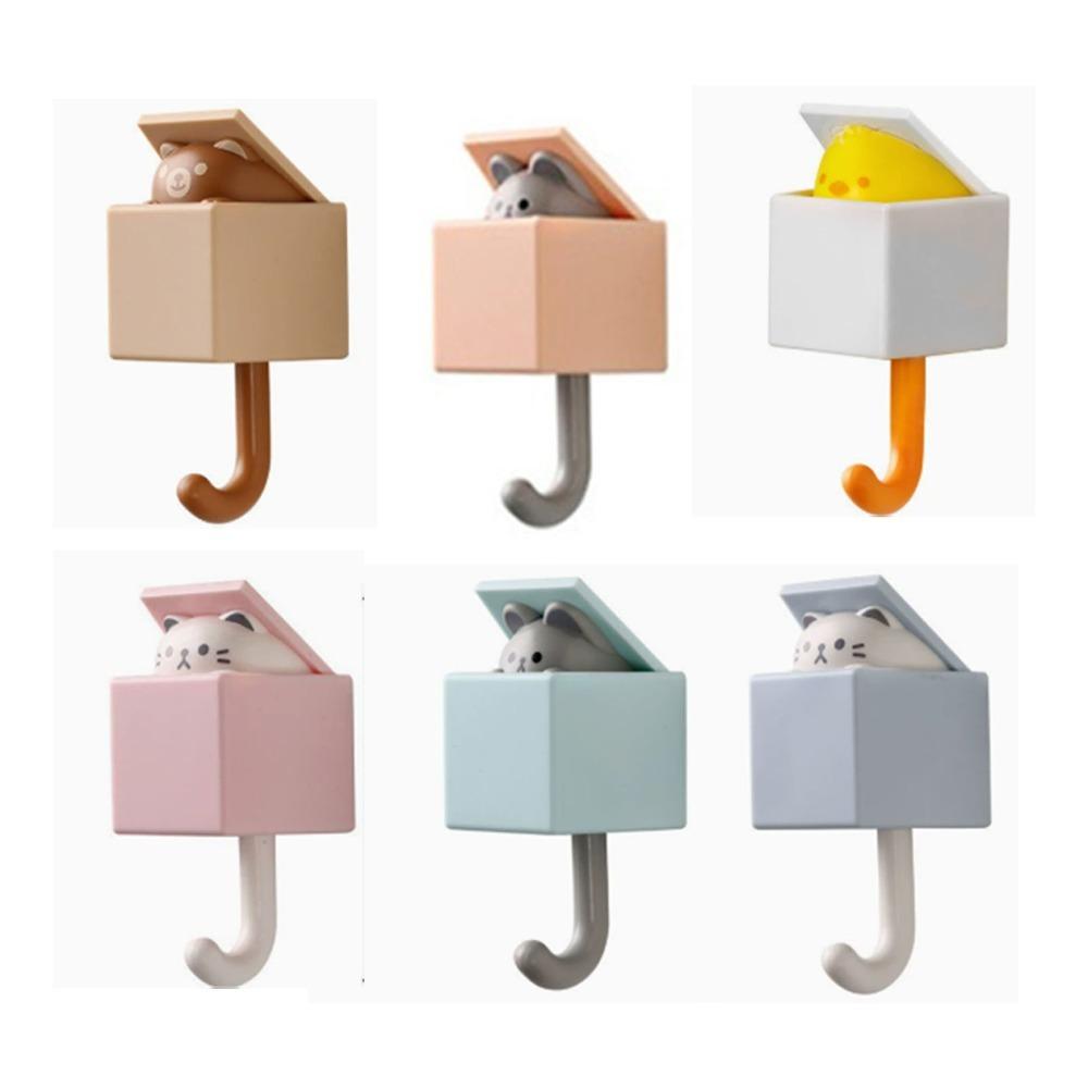 Punch Free Cute Cat Wall Hook Retractable Pop Up Wall Hanger For Keys Bags Towels