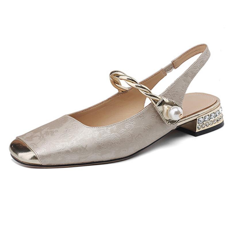 Модные женские босоножки с принтом на низком каблуке 2024 года, летние туфли с квадратным носком и жемчугом, туфли-лодочки с открытым носком и толстым каблуком, женские босоножки