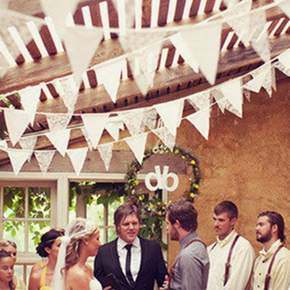 2.5m Wedding Decoration Romantic Vintage Shabby Ivory Lace Banner Flag Garlands Party Home Decor Wedding Flags Pennant