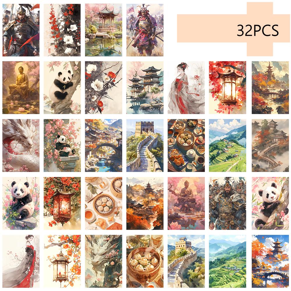 32 шт., ретро китайские культурные открытки, панды, подарки на день рождения/юбилей, предметы коллекционирования, подходят для дарения, можно отправлять по почте.
