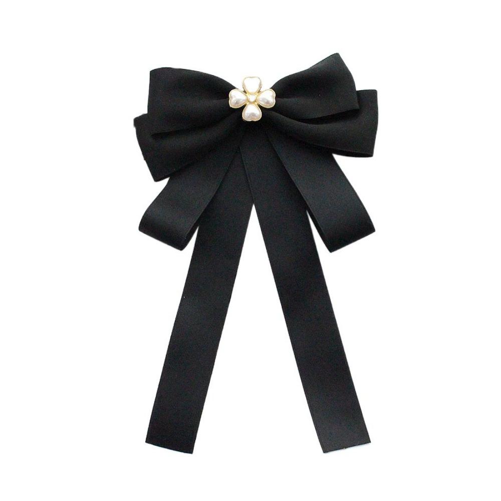 Pearl Black Ribbon Pin Beads Ribbon Badge Brooch Sweet Black Bow Necktie  Parties