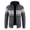 New Autumn Winter Men's Hooded Velvet Thicken Sweater Youth Knitted Cardigan Color-blocked Zipper Casual Jacket