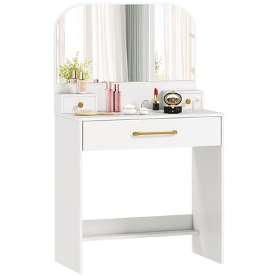 Makeup Table With Mirror Compact Makeup Table With 3 Drawers White