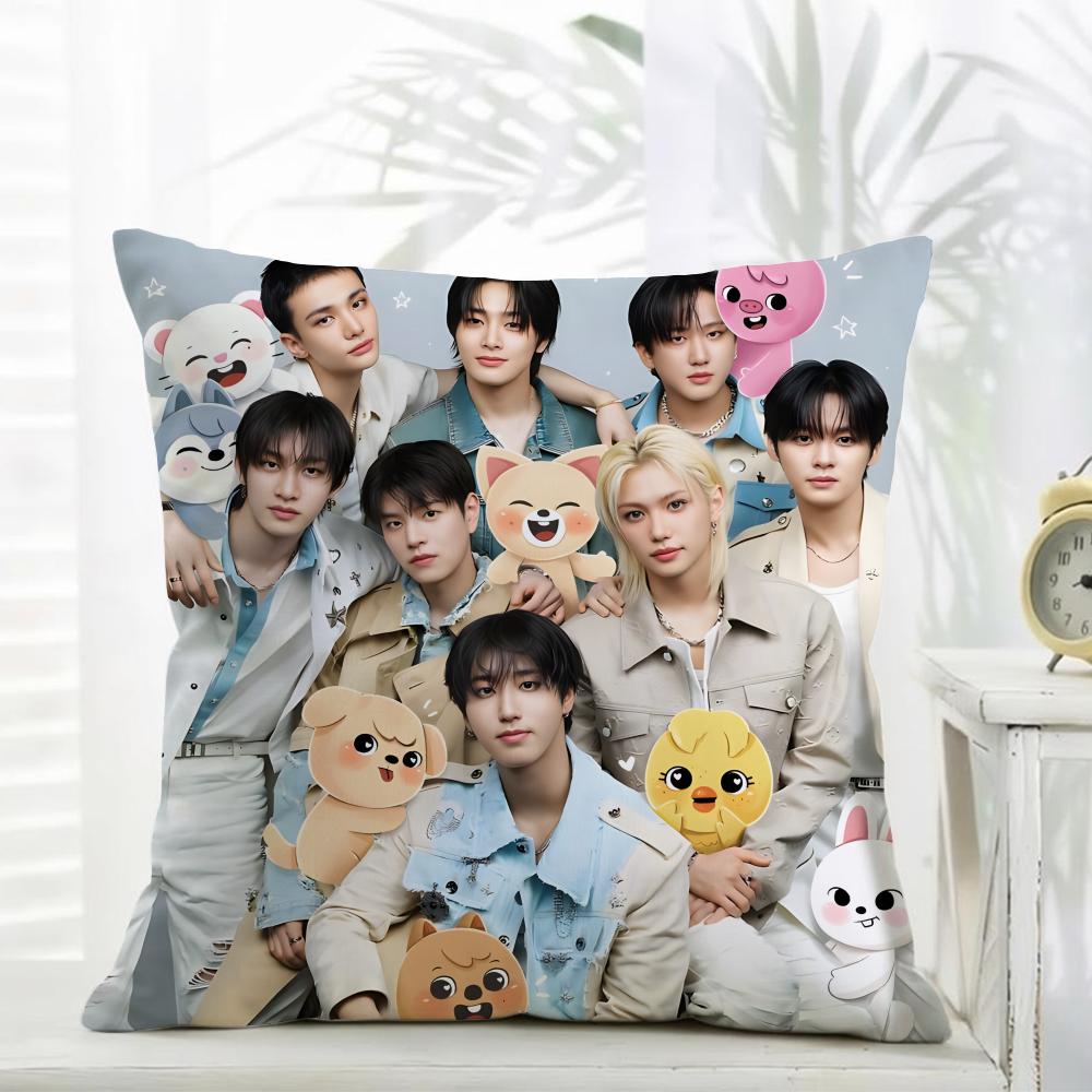 SStray Kids Cushion Cover Daily Washable Linen Pillowcase Soft for Sofa Bed Home Room Decor