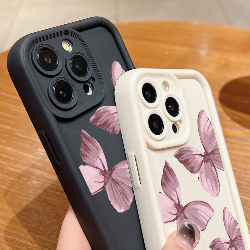 Розовый градиентный силиконовый чехол с бабочкой для IPhone 16 14 15 Pro Max 11 12 13 Pro Max 15 Plus Ударопрочный чехол для телефона Funda