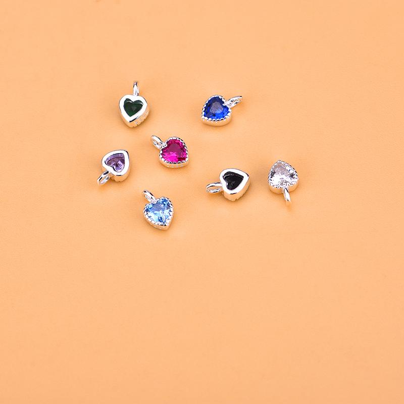 S925 Sterling Silver Color Mini Heart-shaped Small Pendant Bracelet Necklace Jewelry DIY Accessories Pendant Pendant Material 7pcs