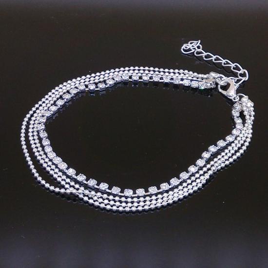 Trendy Summer Multi-Layer Metal & Bead Chain Anklet with Flash Diamonds