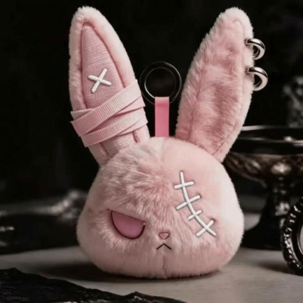 Gothic Wounded Rabbit Keyring Hoop Earrings Cute Furry Bag Pendant  Gift For Women