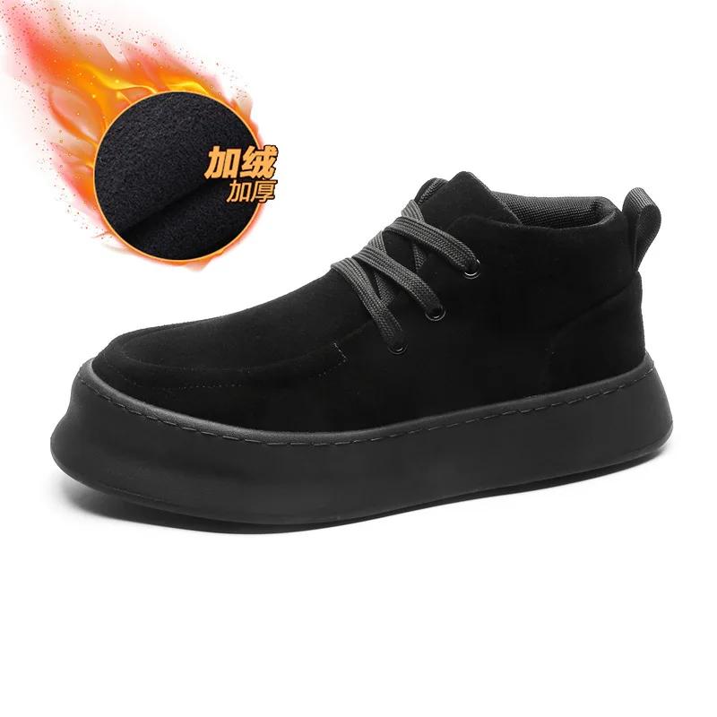 Мужские ботильоны из замши и коровьей кожи, обувь с высоким верхом, мужские ботинки на шнуровке в стиле милитари, прошитые вручную нитью, повседневная обувь, зимние теплые мужские ботинки