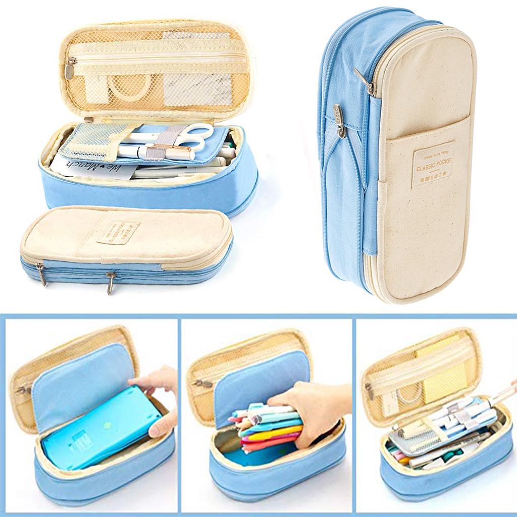 Canvas Large Capacity Pencil Case Multifunctional Zipper School Portable Simple