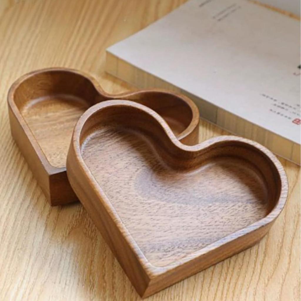 Heart-Shaped Wooden Serving Trays for Home Decor & Food - Decorative Wood Trays for Candy, Sushi, Dessert, Valentine’s Day Gift