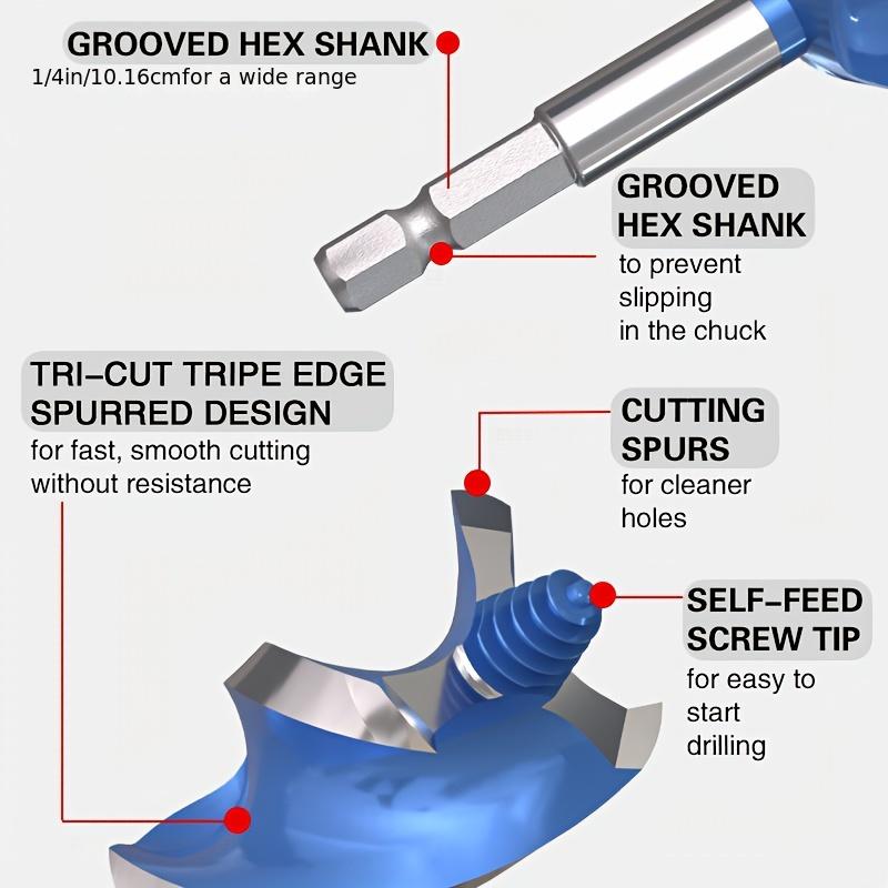 Набор из 6 сверл по дереву, 4 канавки 4 лезвия, шестигранный хвостовик, углеродистая сталь, круглые с квадратным концом, для дверных замков, ящиков, сверлильные инструменты