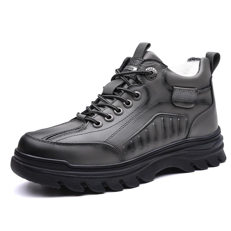 Men's soft elastic winter warm cold wool lining leather snow boots thick bottom non-slip wear outdoor casual sneakers cotton boots