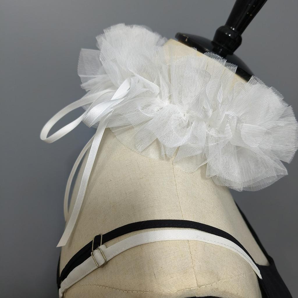 Elizabethan Mesh Neck Ruff Detachable Ruffle Collar and Wrist Cuffs for Medieval Costume and Historical Reenactments